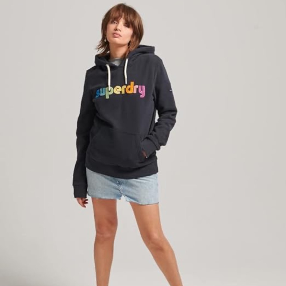 SUPERDRY Embroidered Rainbow Logo Hoodie Sweatshirt